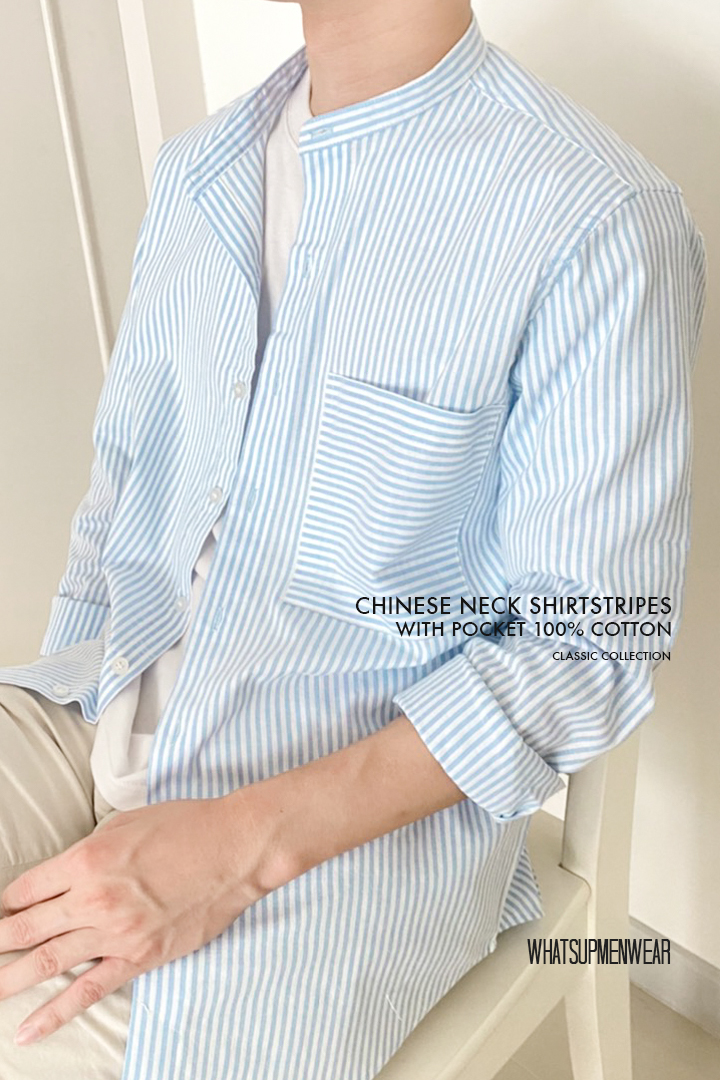Chinese neck shirt Stripes with pocket