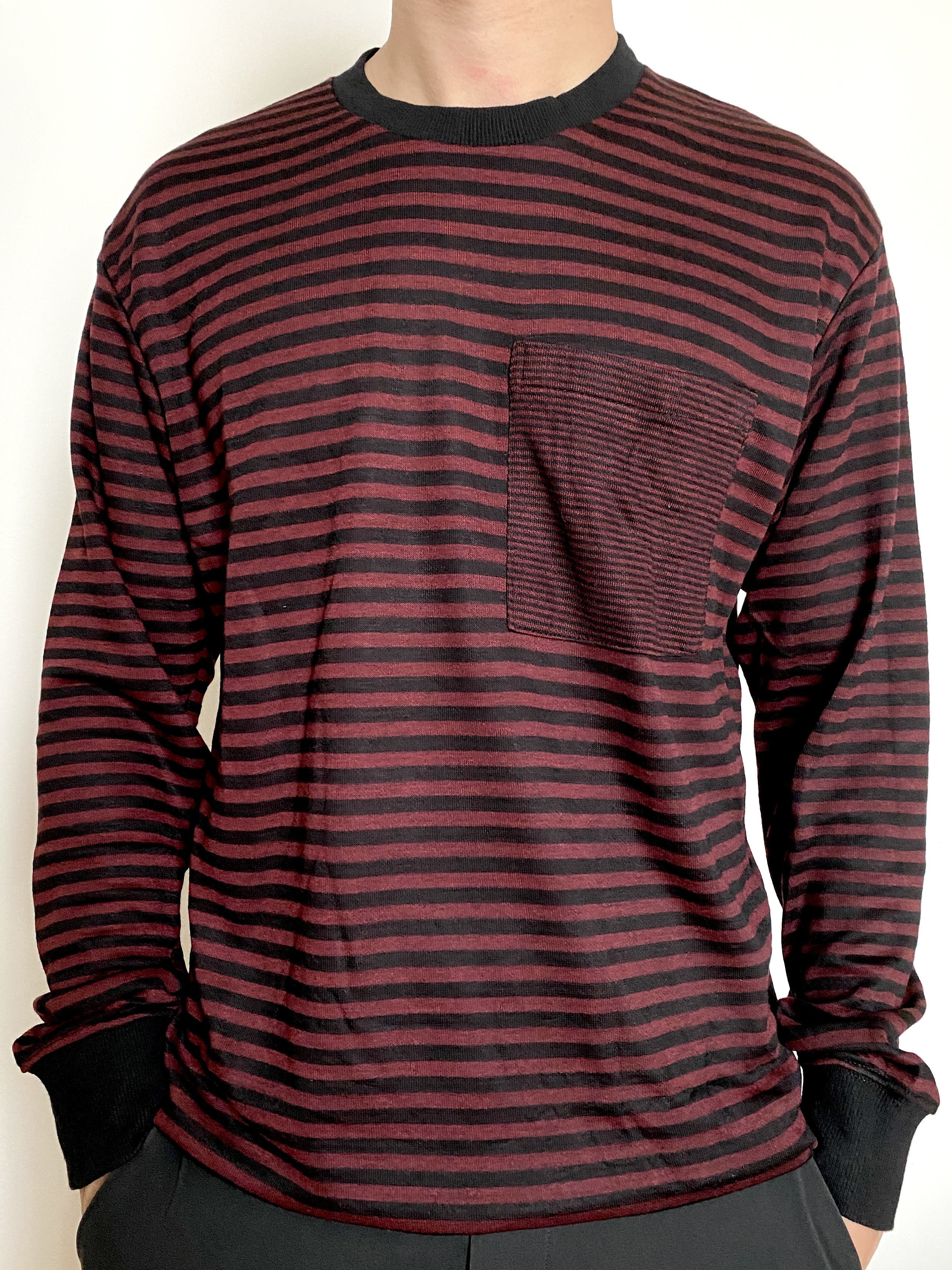 Stripes pocket long sleeves  Wool cotton material 
