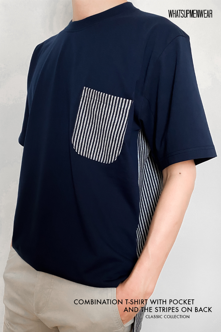 Combination T-Shirt with pocket and the stripes on back 