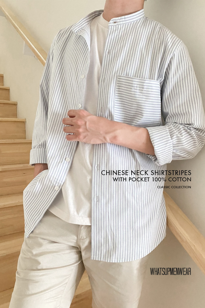 Chinese neck shirt Stripes with pocket